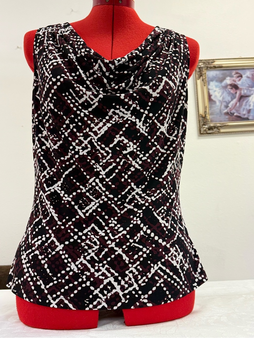 Calvin Klein Black & cream & brown Draped Cowl Neck Camisole